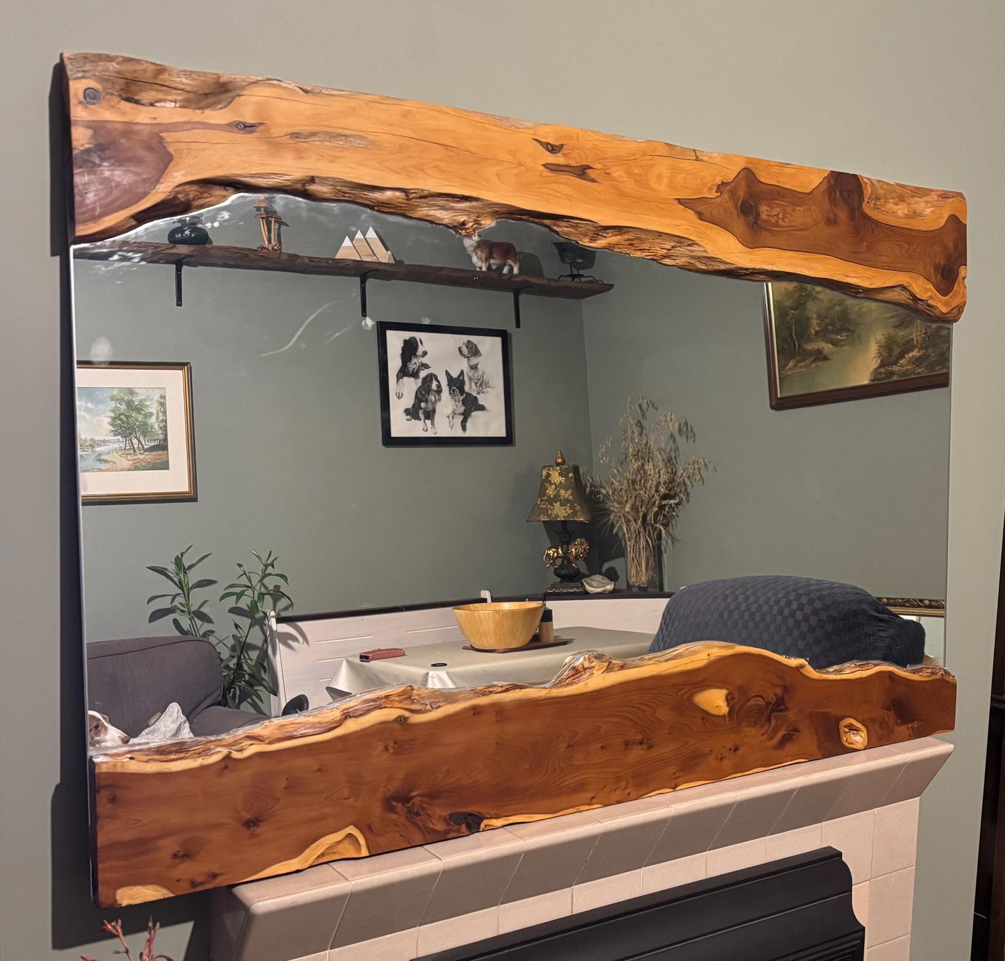 live edge Yew mirror with real glass