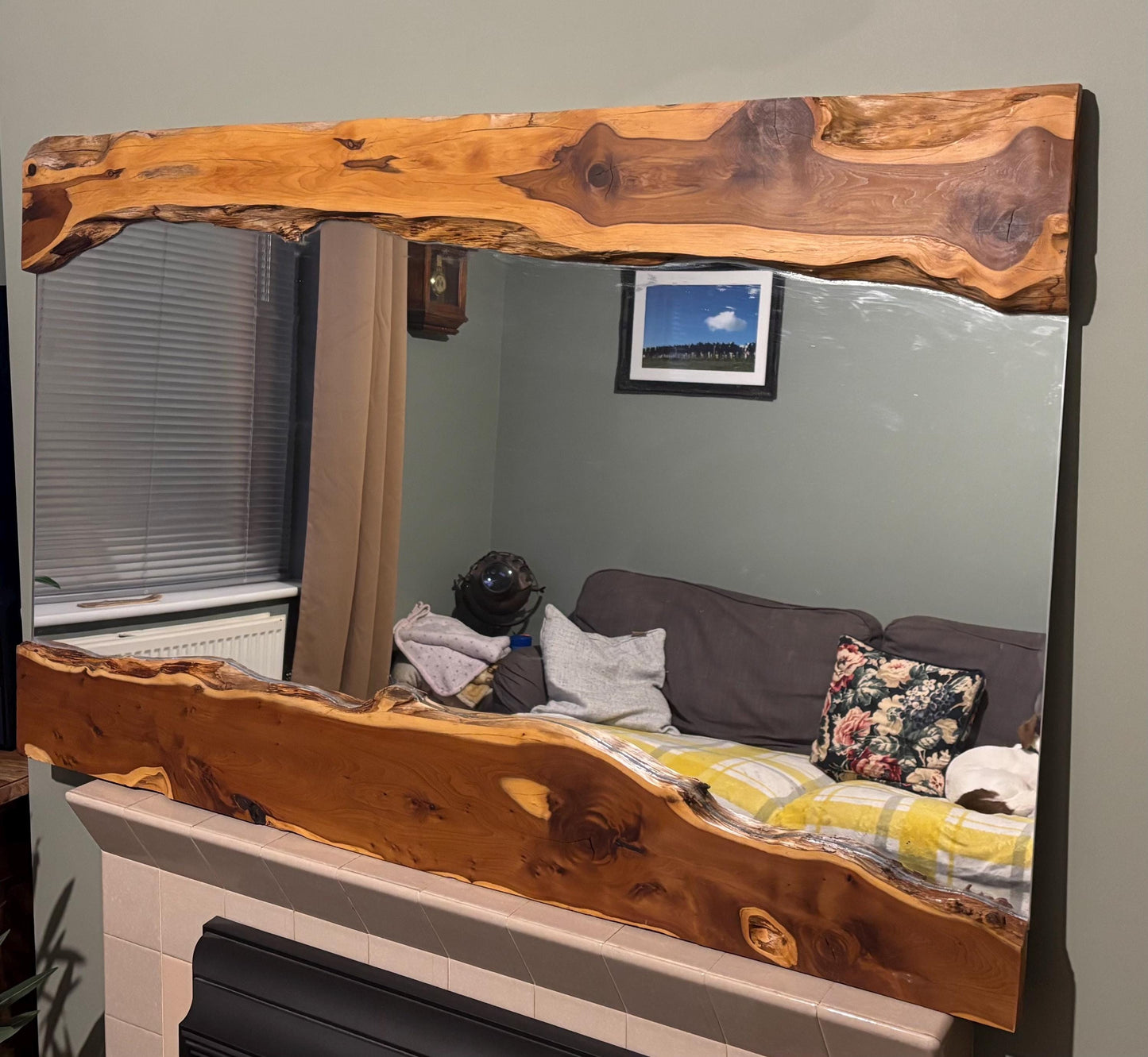 live edge Yew mirror with real glass
