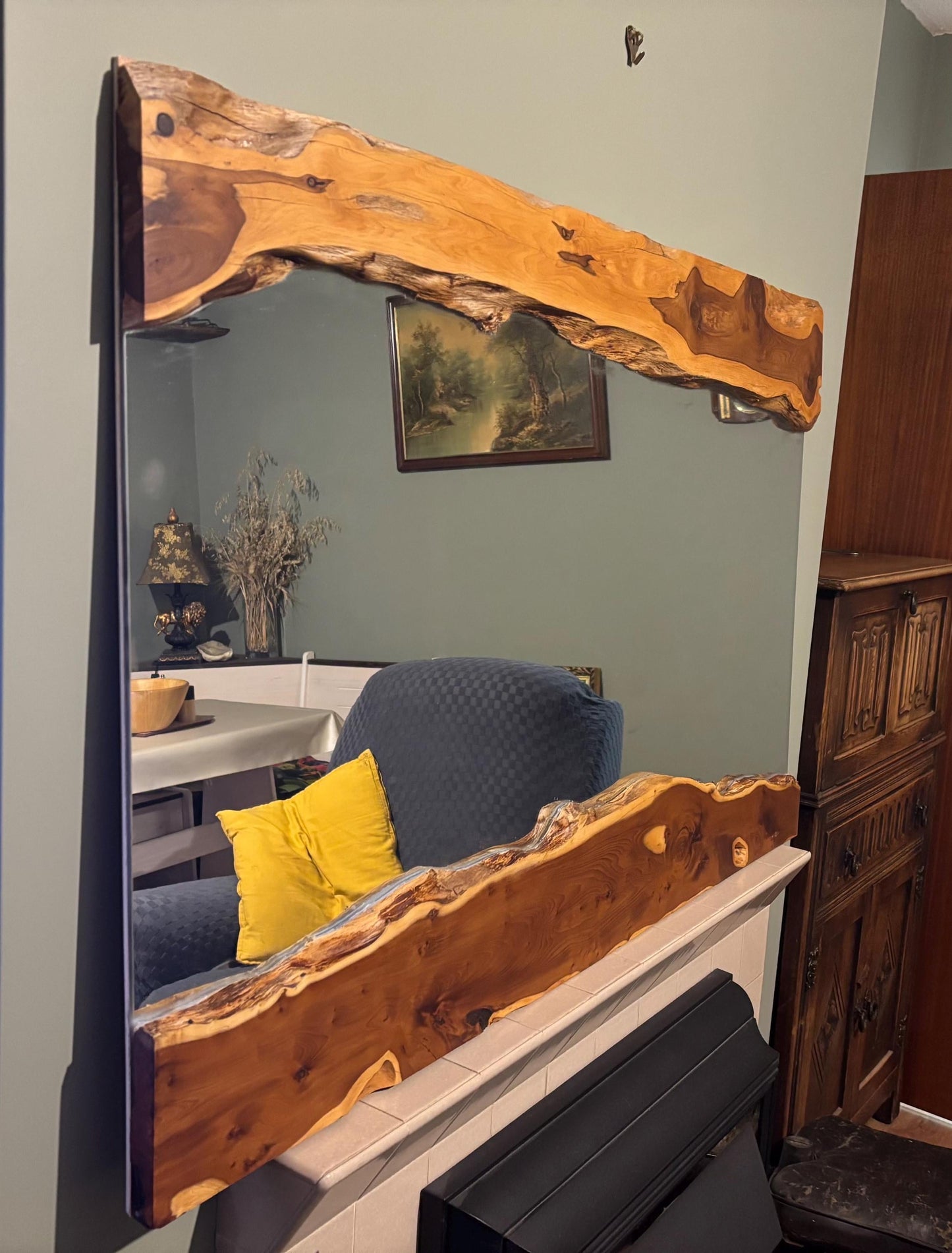 live edge Yew mirror with real glass
