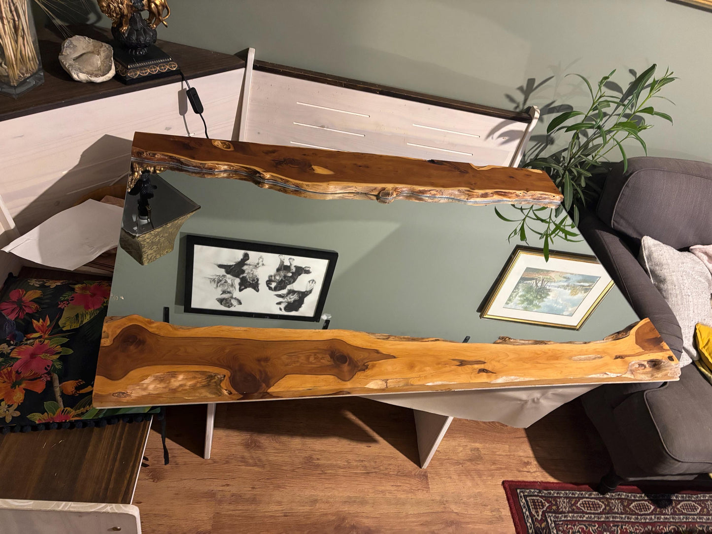 live edge Yew mirror with real glass