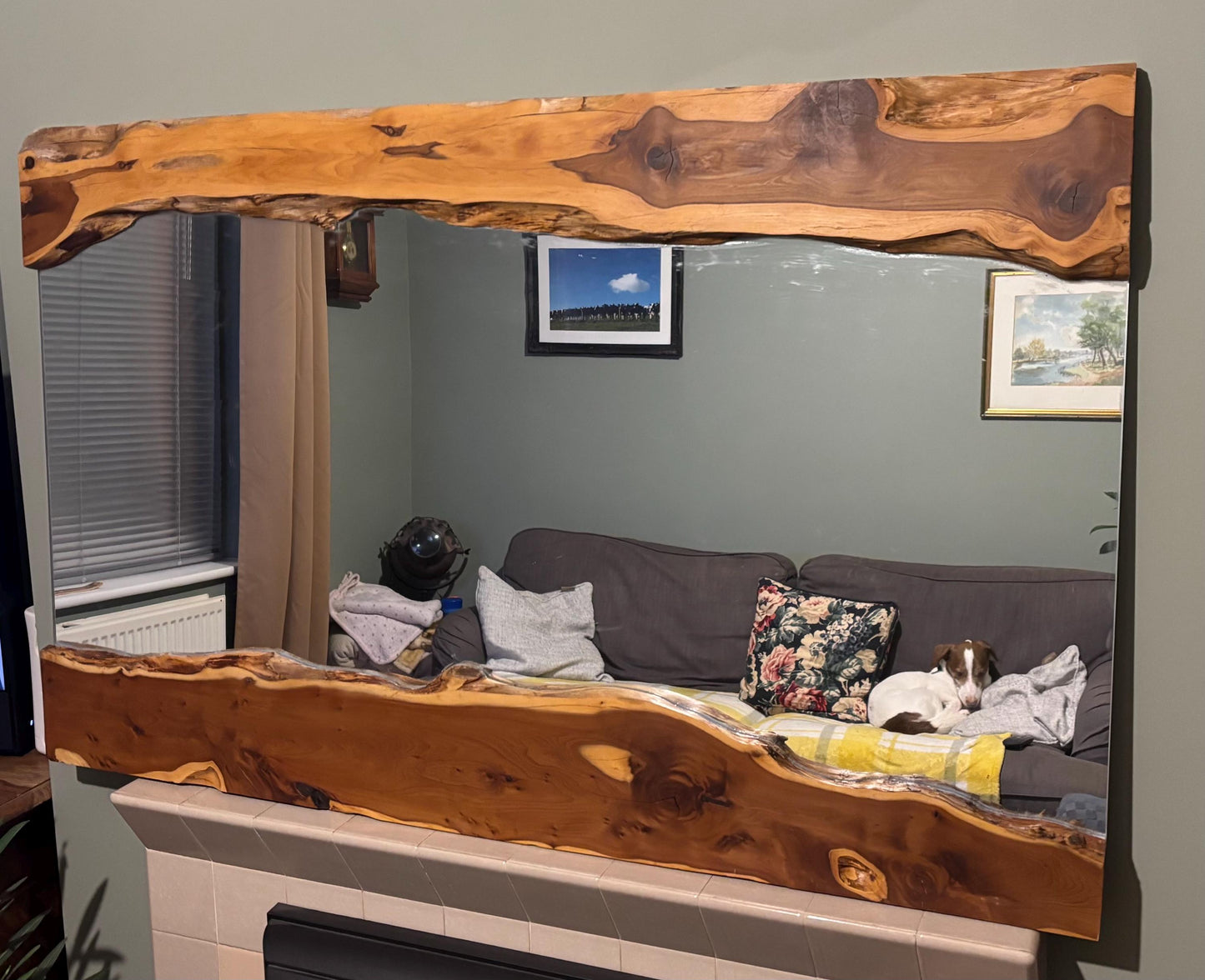 live edge Yew mirror with real glass