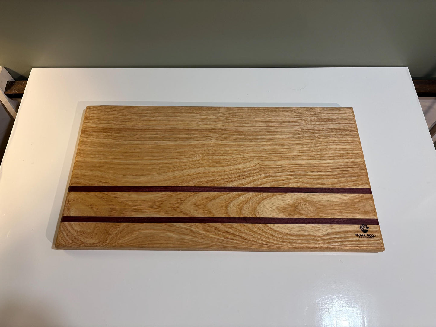 Bespoke Handmade Ash & Purple Heart Chopping Board, beautiful, unique charcuterie board, quality heavy cutting block, stylish bread board
