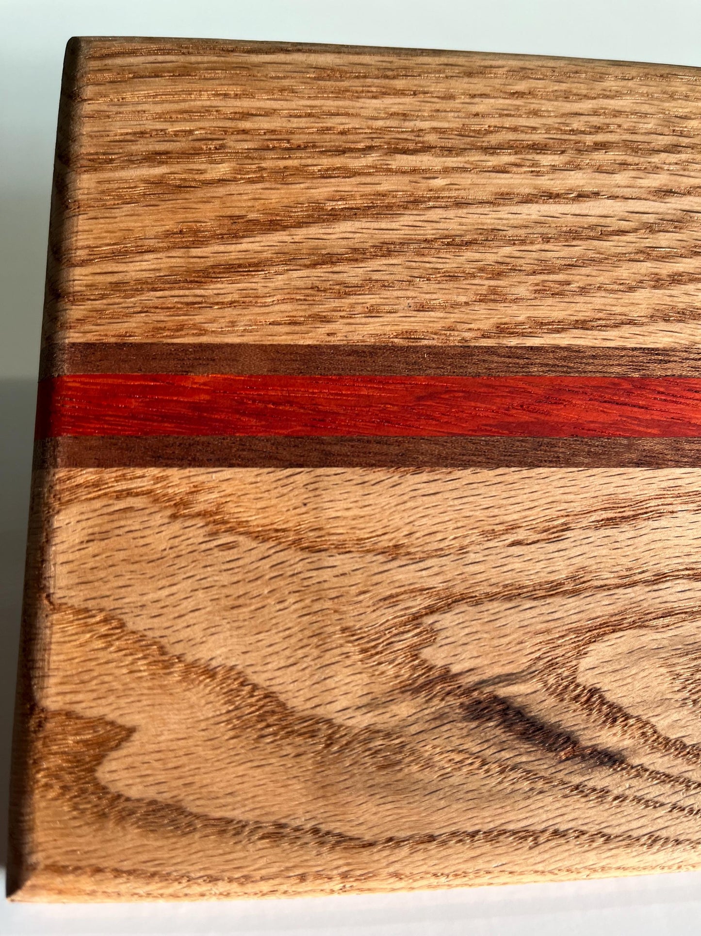 Handmade Bespoke cheese board, compact Oak Padauk and Sapele chopping board, colourful exotic cutting block, unique stylish bread board