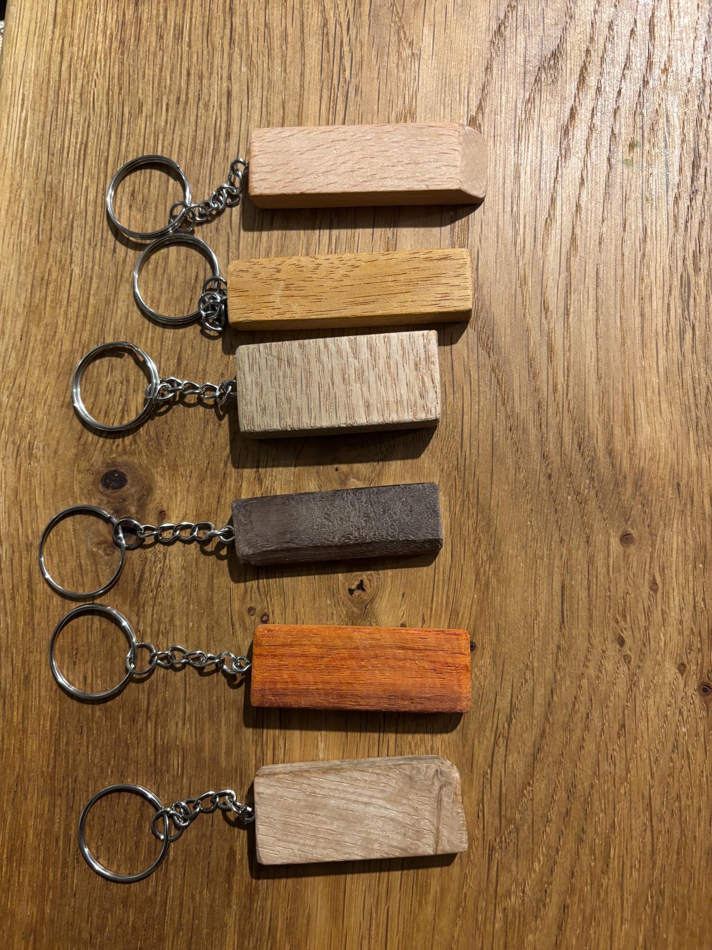 mixed hardwood keyrings, touch wood keychains, handmade