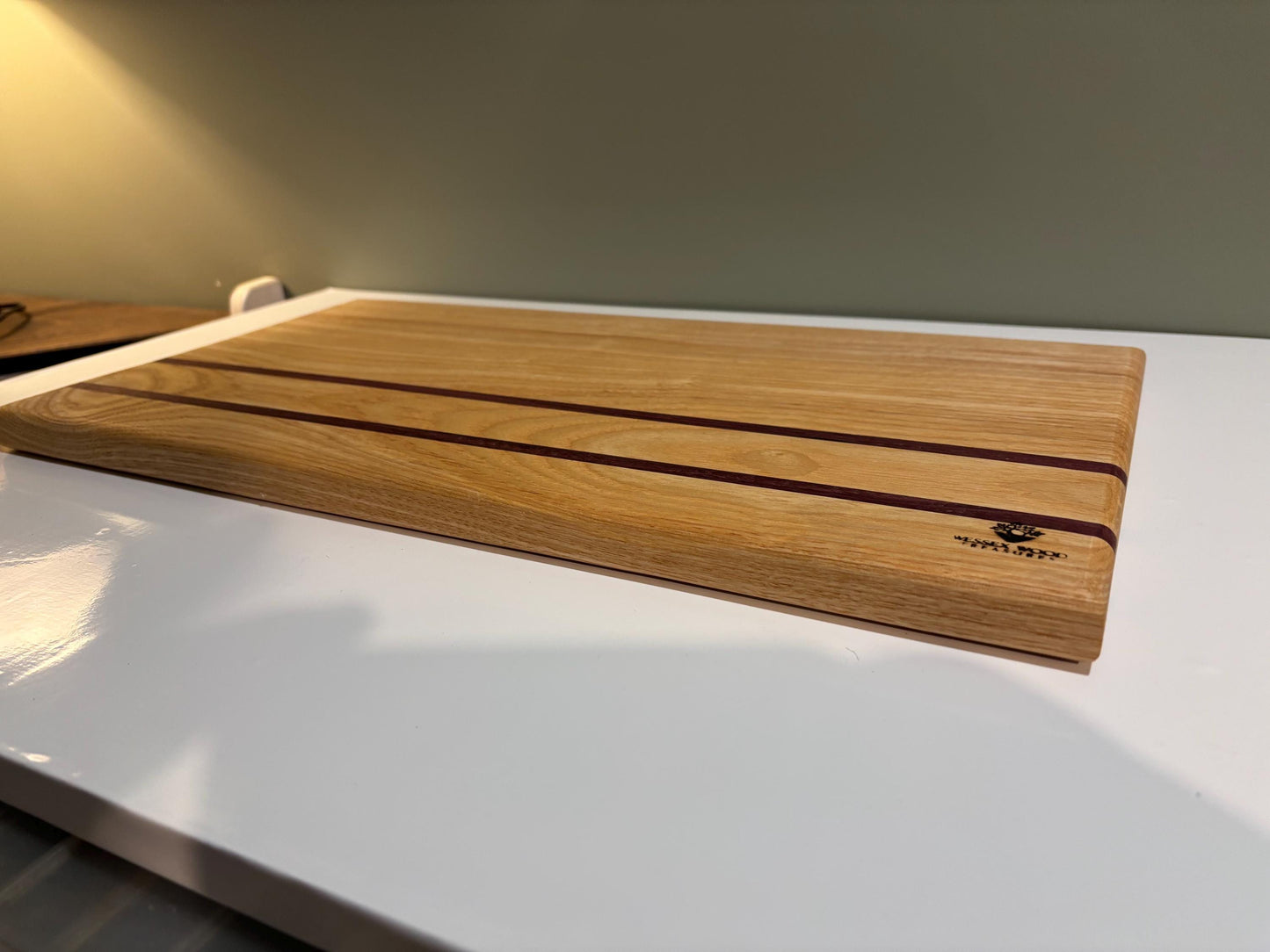 Bespoke Handmade Ash & Purple Heart Chopping Board, beautiful, unique charcuterie board, quality heavy cutting block, stylish bread board