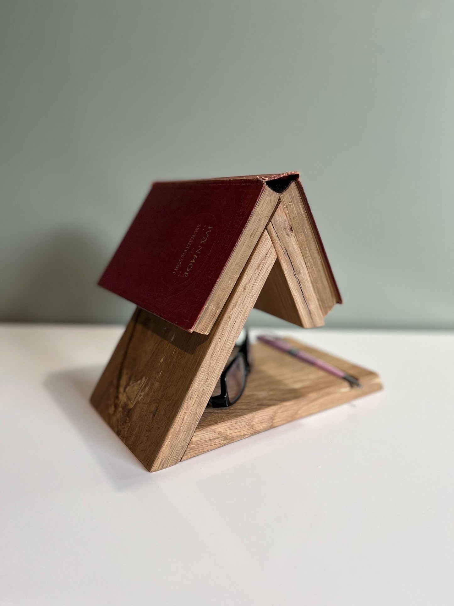 stylish Oak bookstand, modern bedside organiser, cookbook stand, tablet holder, desk organiser