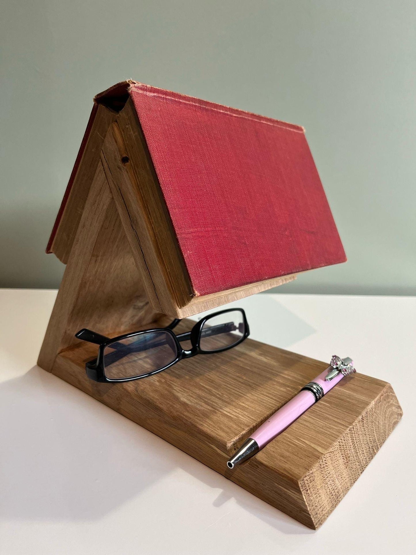 stylish Oak bookstand, modern bedside organiser, cookbook stand, tablet holder, desk organiser