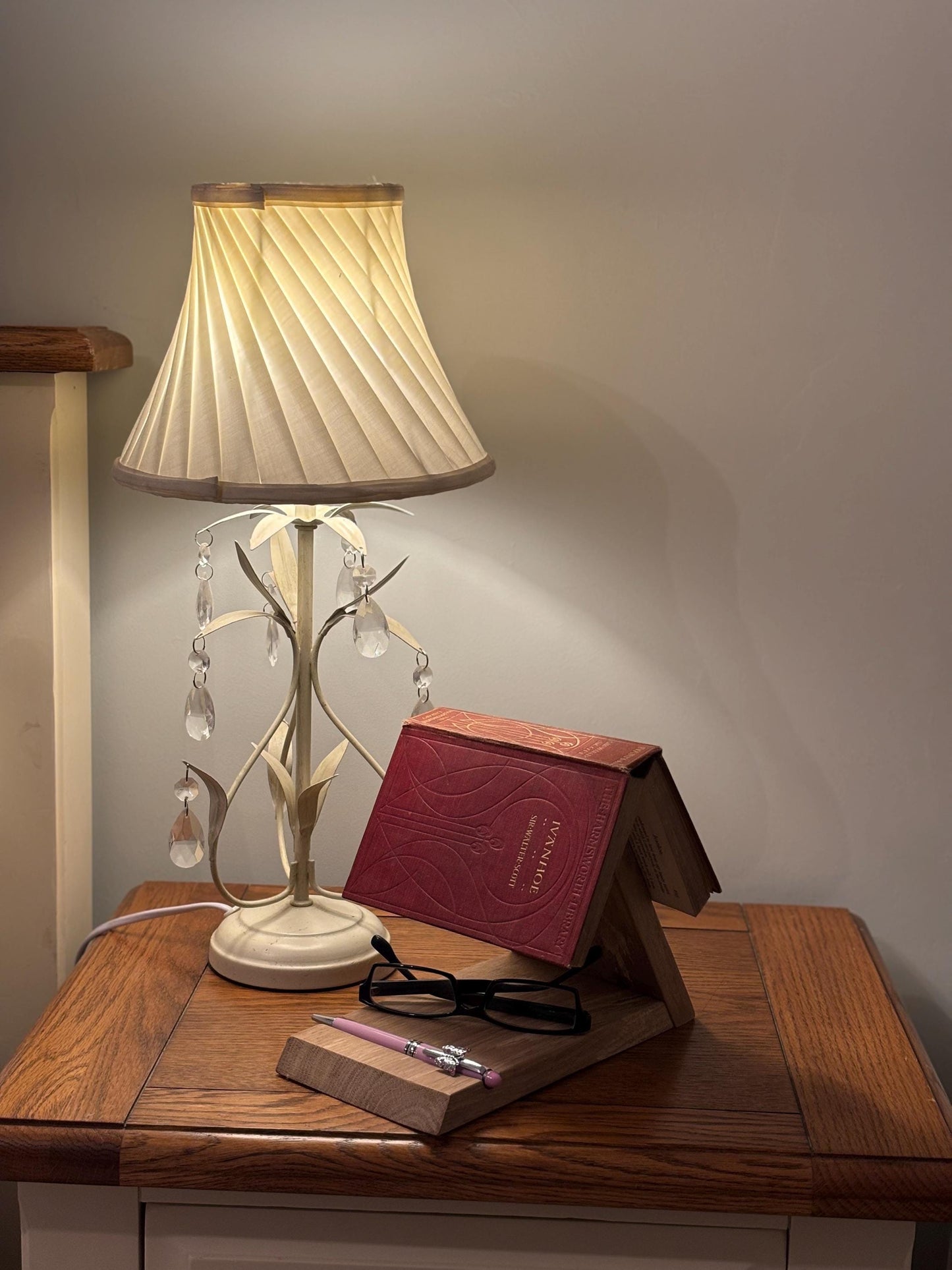 stylish Oak bookstand, modern bedside organiser, cookbook stand, tablet holder, desk organiser