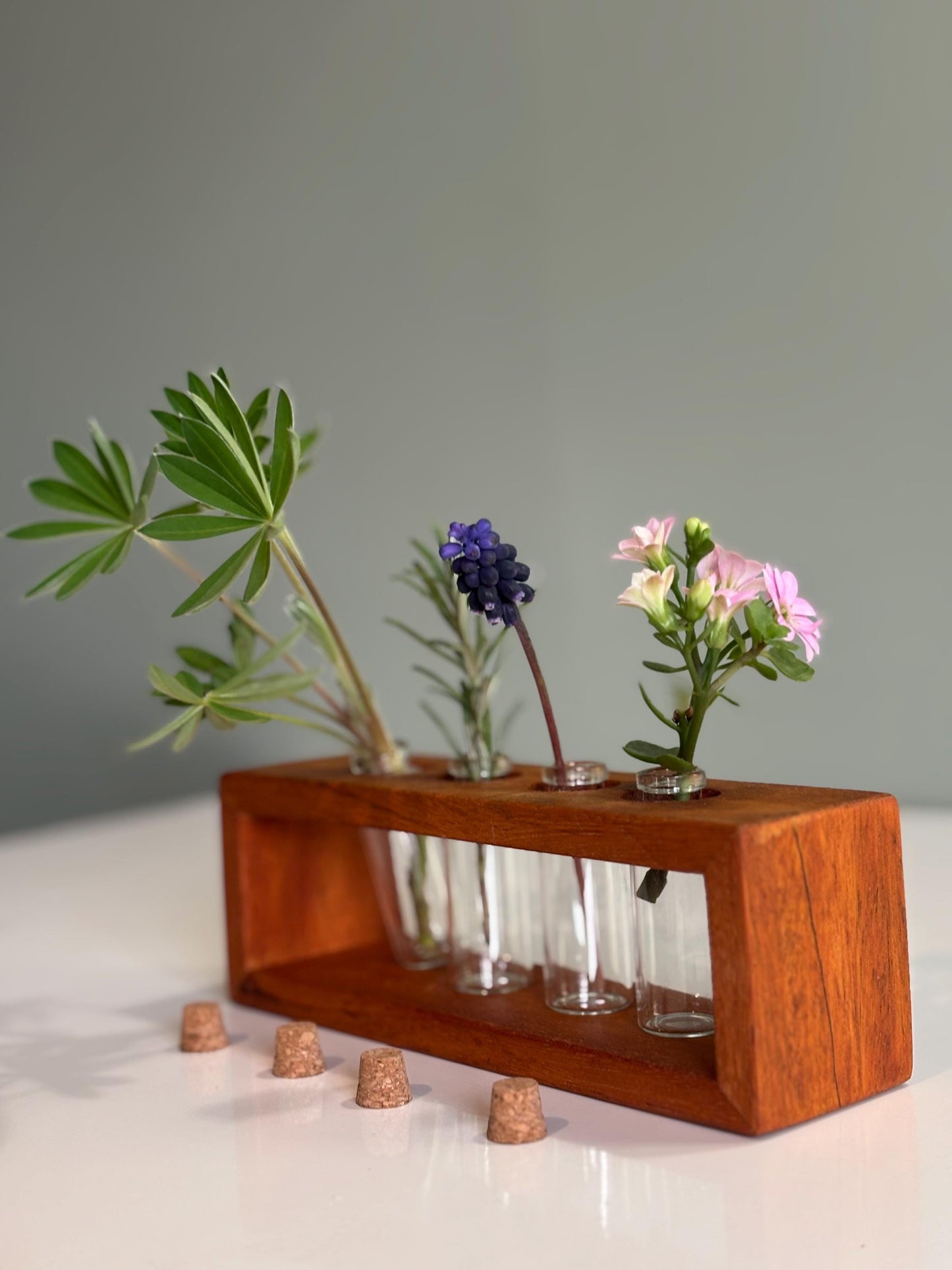 Handmade hardwood planter, Cutting Propagator with Glass Vials , unique stylish vase