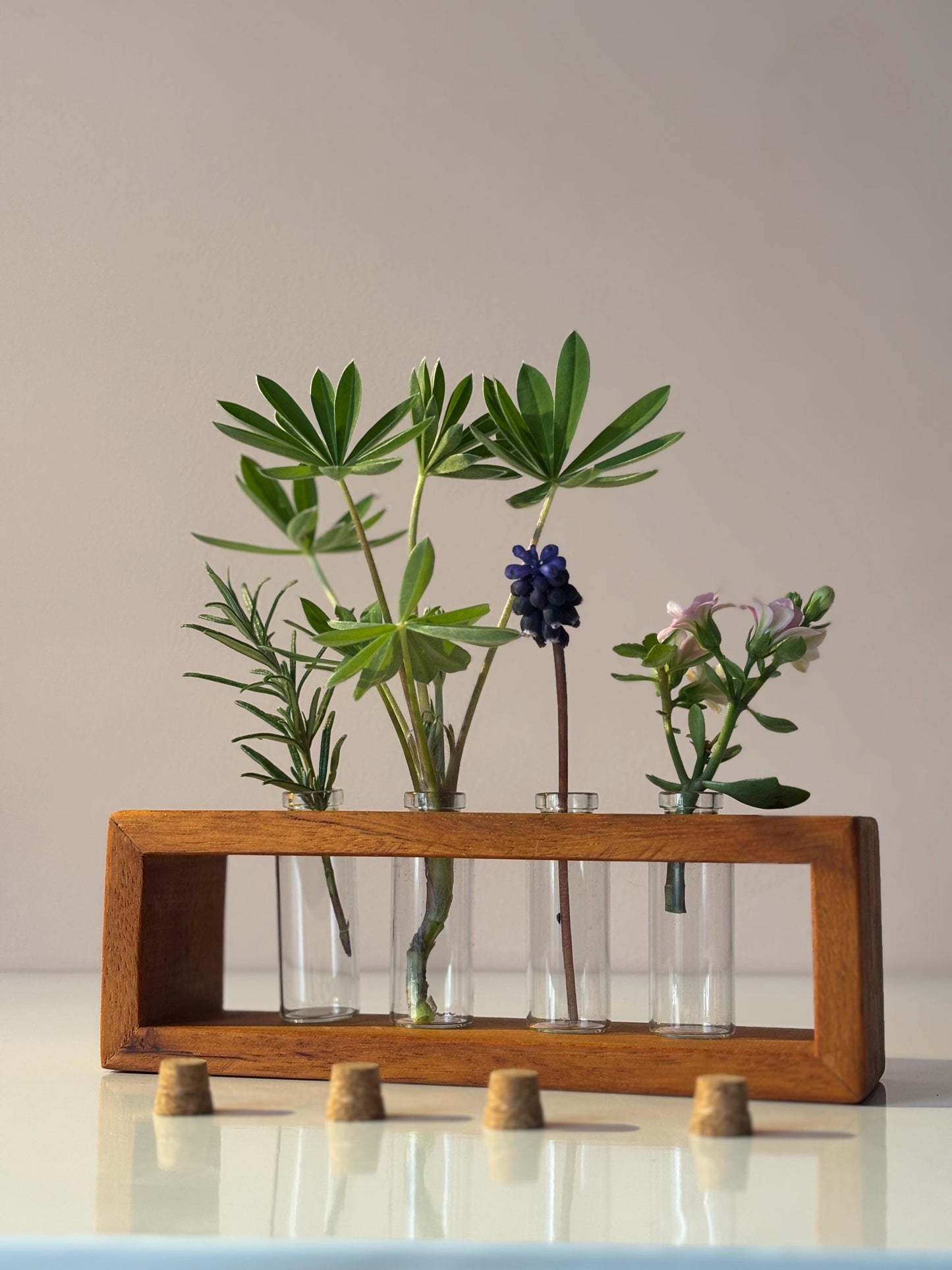 Handmade hardwood planter, Cutting Propagator with Glass Vials , unique stylish vase