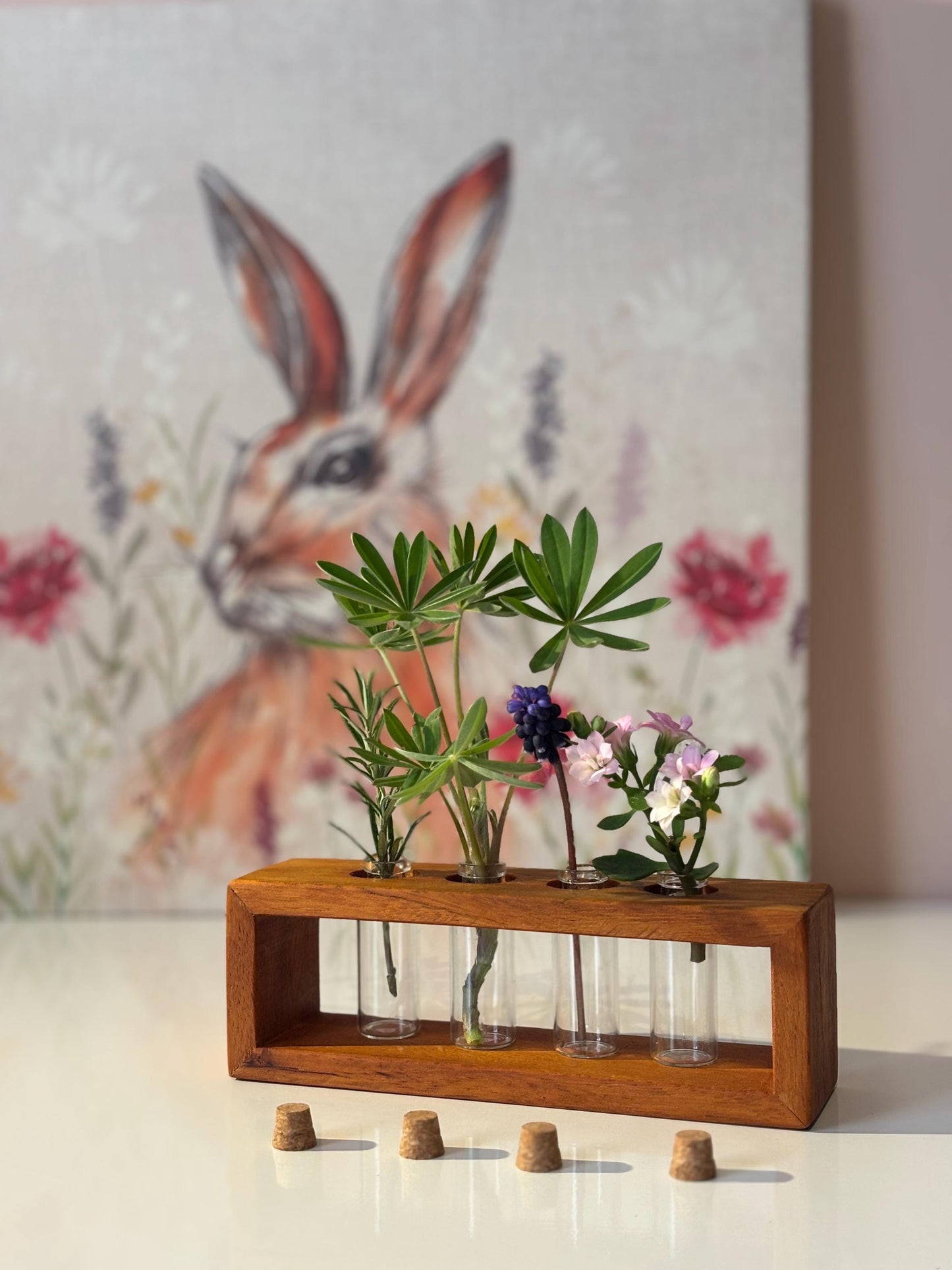 Handmade hardwood planter, Cutting Propagator with Glass Vials , unique stylish vase