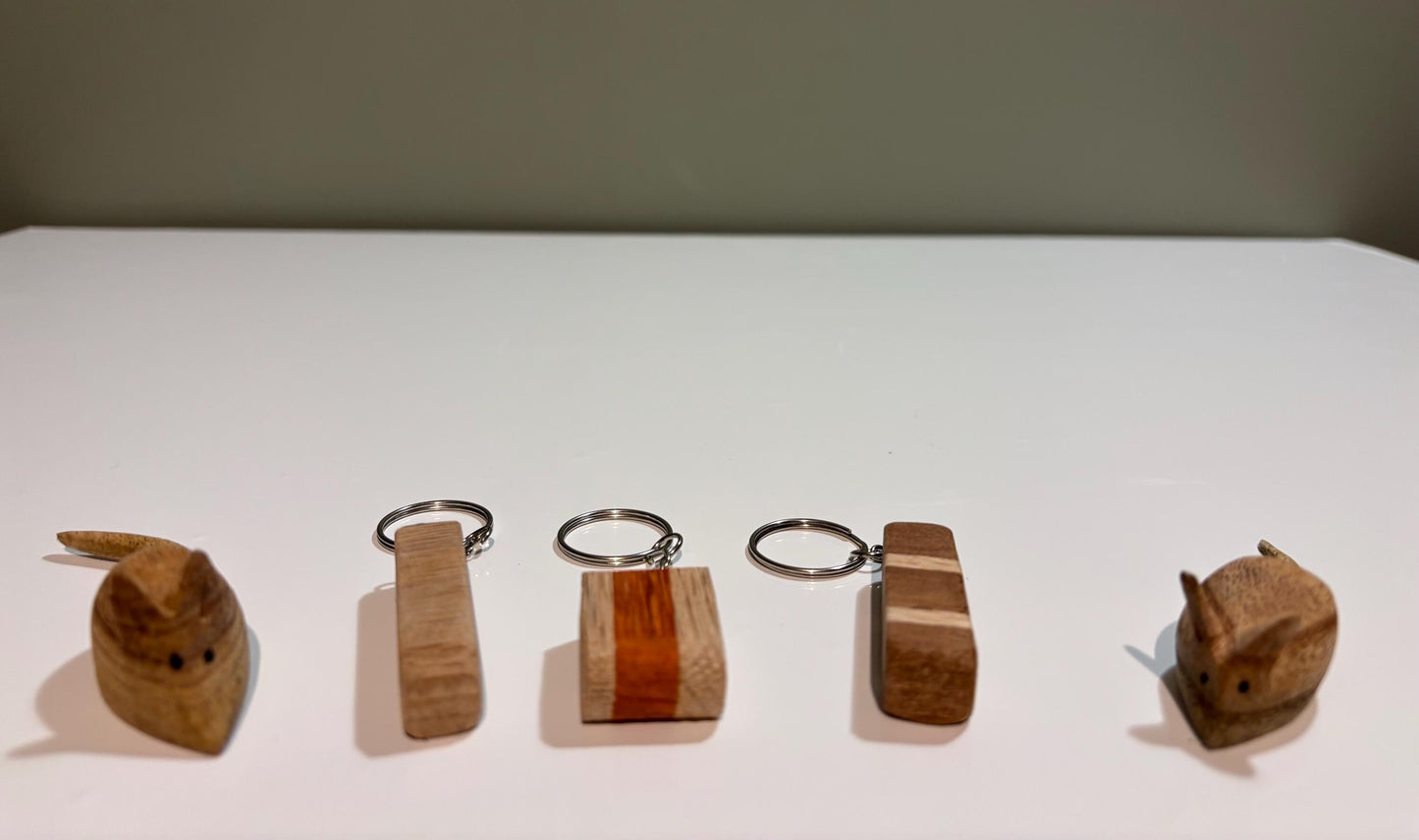 mixed hardwood keyrings, touch wood keychains, handmade