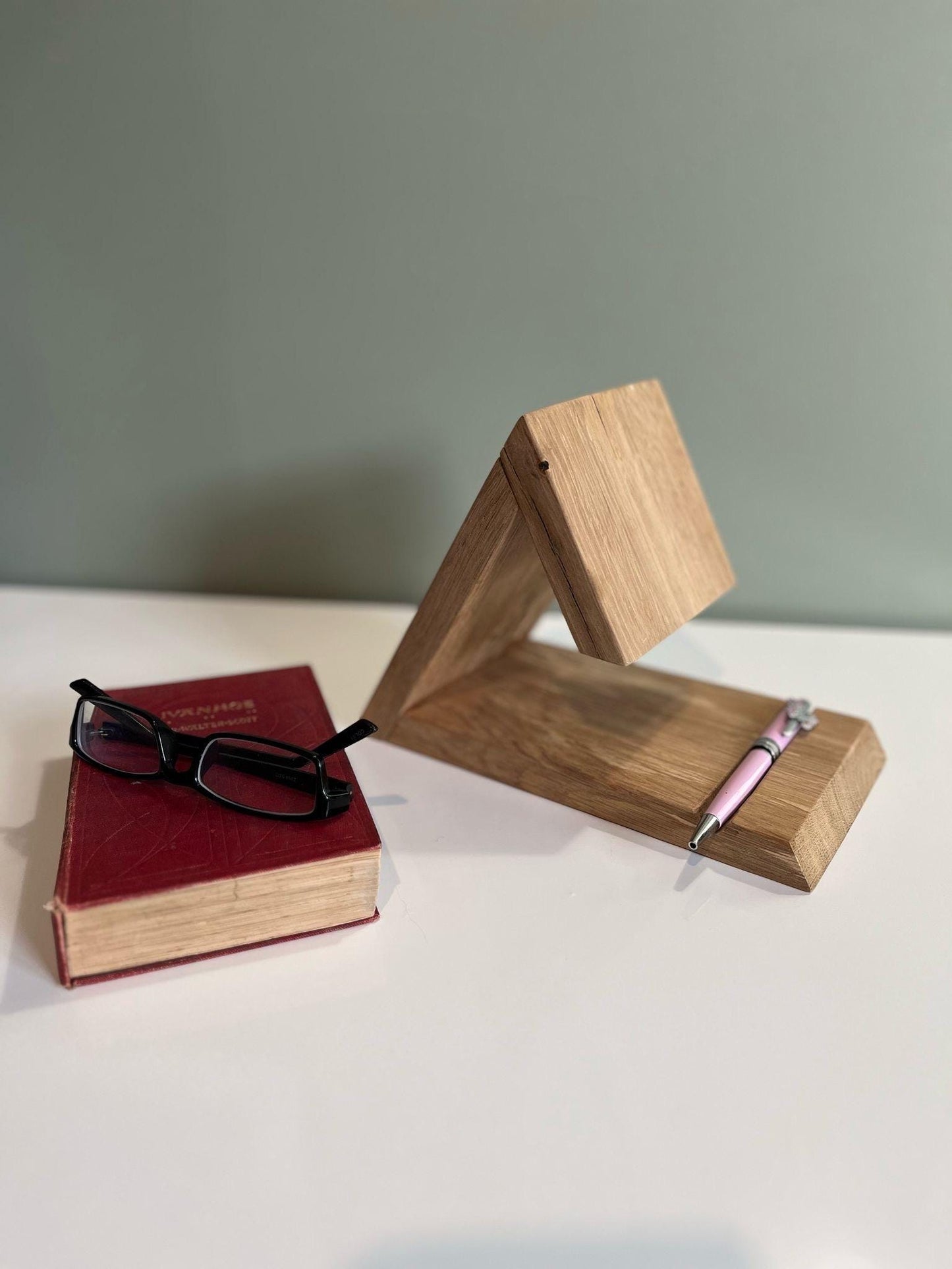stylish Oak bookstand, modern bedside organiser, cookbook stand, tablet holder, desk organiser