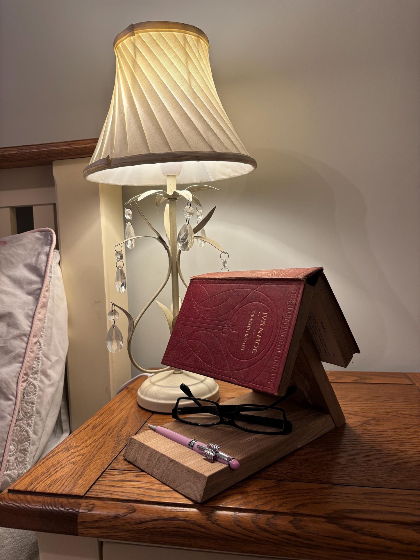 stylish Oak bookstand, modern bedside organiser, cookbook stand, tablet holder, desk organiser