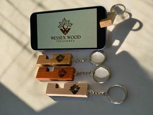 hardwood phone/tablet stand keyring