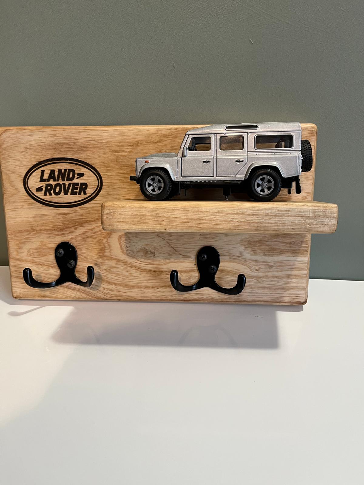 Handmade Ash Key Coat Shelf with Land Rover Defender 110 Model – Rustic Wall Rack (Copy)