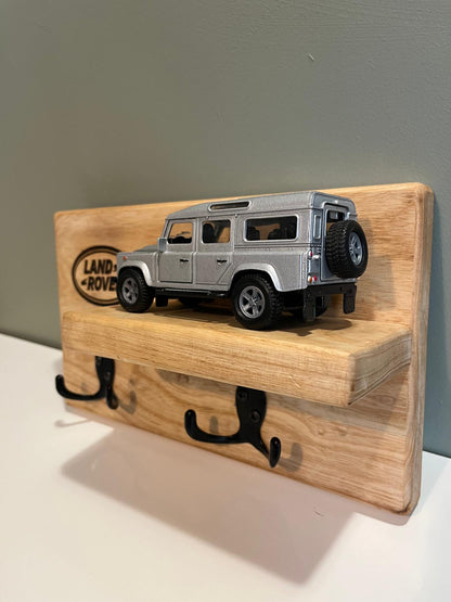 Handmade Ash Key Coat Shelf with Land Rover Defender 110 Model – Rustic Wall Rack (Copy)