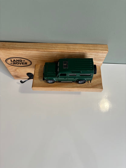 Handmade Ash Key Coat Shelf with Land Rover Defender 110 Model – Rustic Wall Rack
