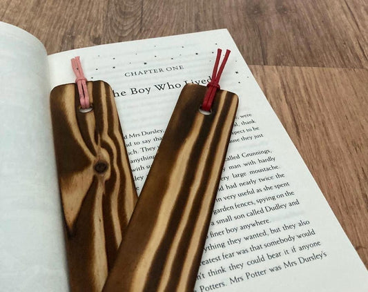 handmade wooden bookmark with coloured cord