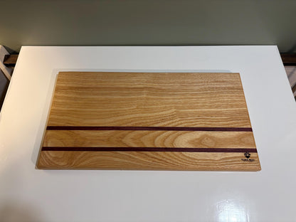 Bespoke Handmade Ash & Purple Heart Chopping Board, beautiful, unique charcuterie board, quality heavy cutting block, stylish bread board