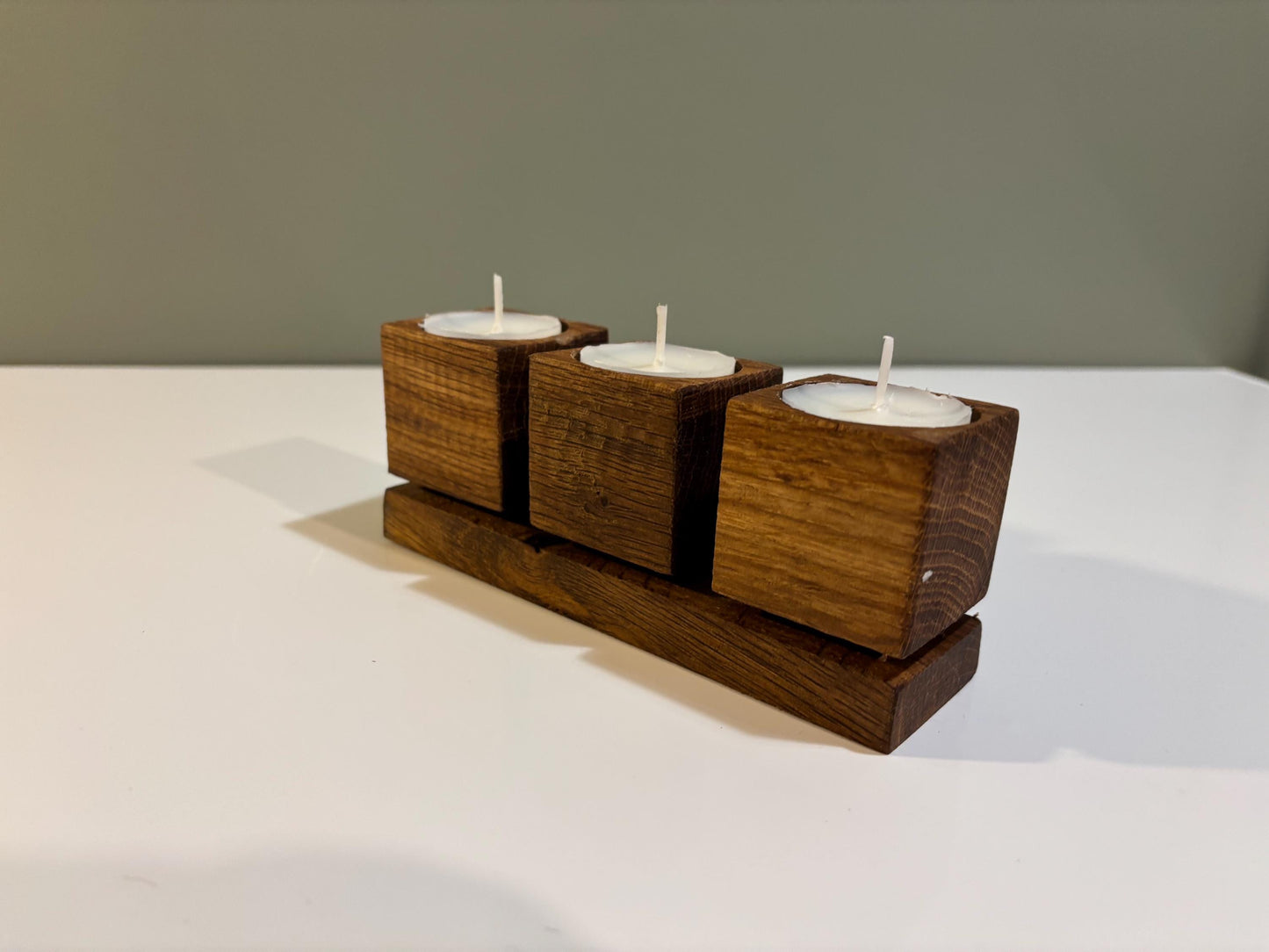 Handmade Oak Tea Light Holder | Bespoke Wooden Candle Holder | 3, 4, or 5 Tea Light Set | Rustic Home Decor | Customizable Size candles incl