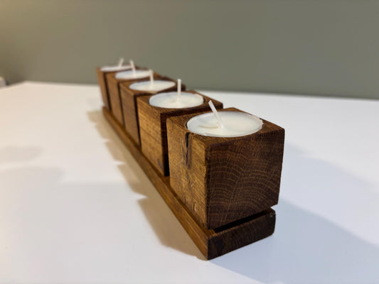 Handmade Oak Tea Light Holder | Bespoke Wooden Candle Holder | 3, 4, or 5 Tea Light Set | Rustic Home Decor | Customizable Size candles incl