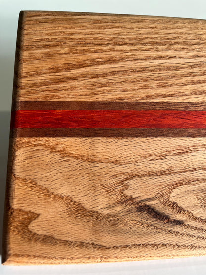 Handmade Bespoke cheese board, compact Oak Padauk and Sapele chopping board, colourful exotic cutting block, unique stylish bread board