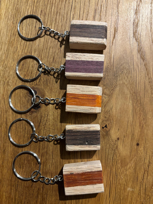 mixed hardwood keyrings, touch wood keychains, handmade