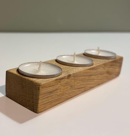 Handmade Oak Tea Light Holder | Bespoke Wooden Candle Holder | 3 Tea Light Set | Rustic Home Decor | candles incl