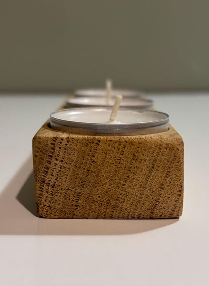 Handmade Oak Tea Light Holder | Bespoke Wooden Candle Holder | 3 Tea Light Set | Rustic Home Decor | candles incl
