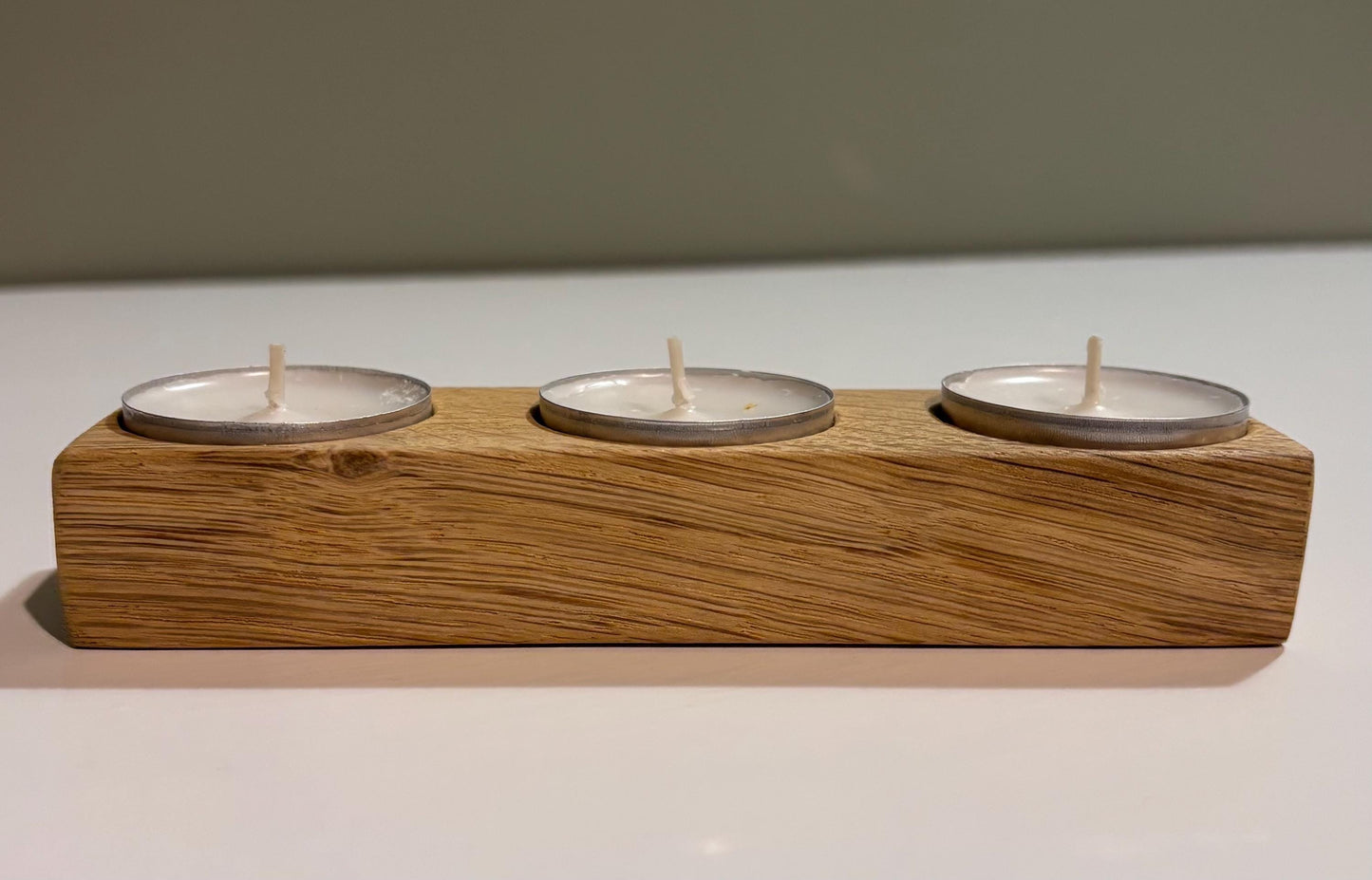 Handmade Oak Tea Light Holder | Bespoke Wooden Candle Holder | 3 Tea Light Set | Rustic Home Decor | candles incl