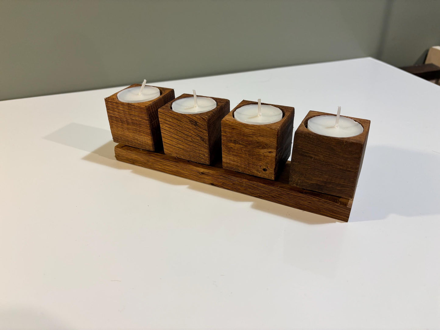 Handmade Oak Tea Light Holder | Bespoke Wooden Candle Holder | 3, 4, or 5 Tea Light Set | Rustic Home Decor | Customizable Size candles incl