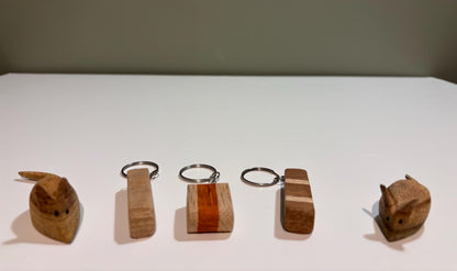mixed hardwood keyrings, touch wood keychains, handmade