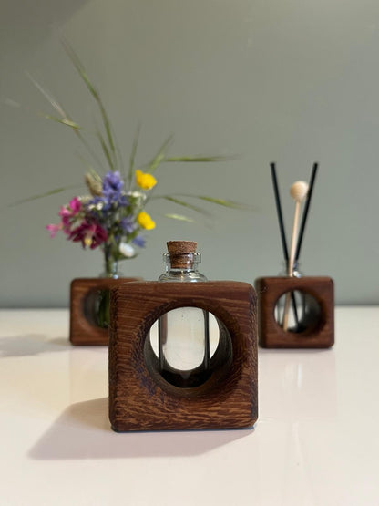 Handmade Iroko Propagator Vase – Solid Wood, Natural Beeswax Finish, 5cm Square