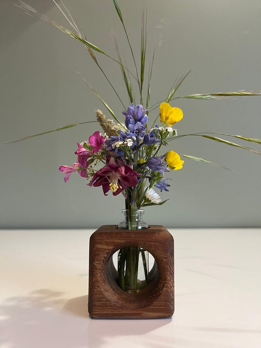 Handmade Iroko Propagator Vase – Solid Wood, Natural Beeswax Finish, 5cm Square