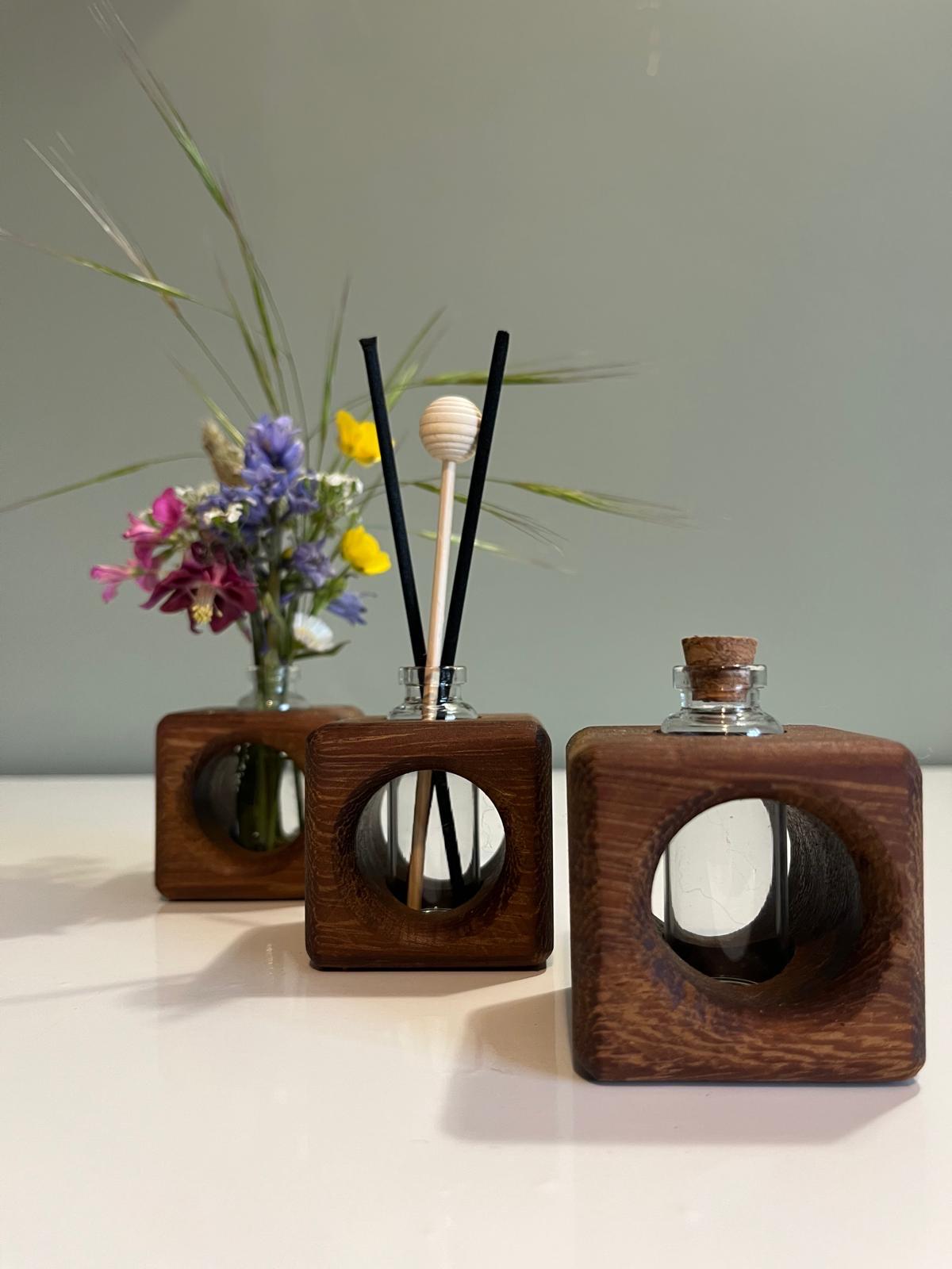 Handmade Iroko Propagator Vase – Solid Wood, Natural Beeswax Finish, 5cm Square