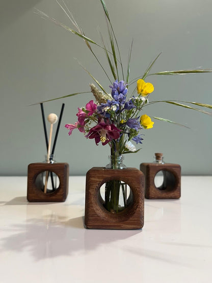 Handmade Iroko Propagator Vase – Solid Wood, Natural Beeswax Finish, 5cm Square