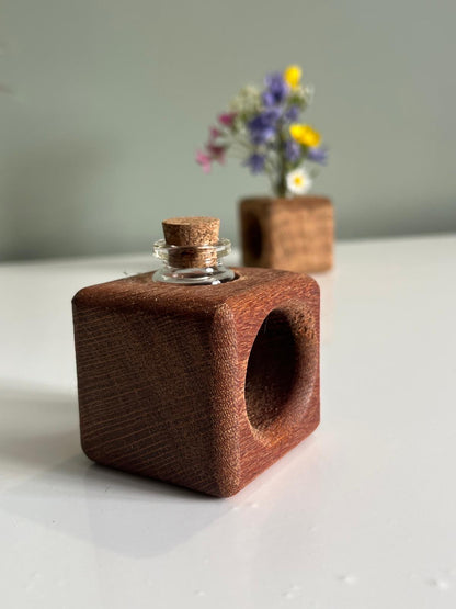 Handmade Lacewood Glass Reed Diffuser, 5cm Square Vase, Natural Beeswax Finish