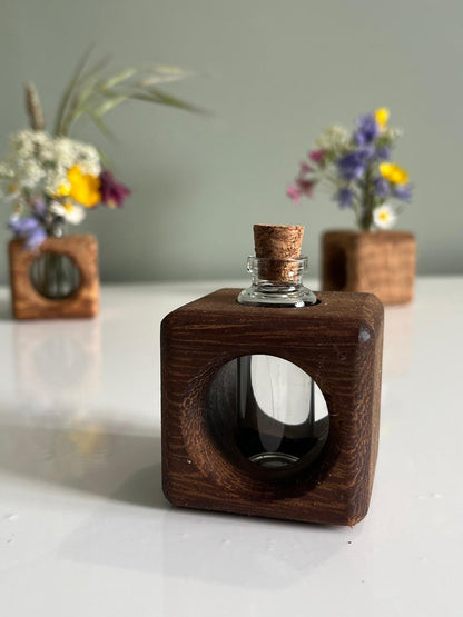 Handmade Lacewood Glass Reed Diffuser, 5cm Square Vase, Natural Beeswax Finish